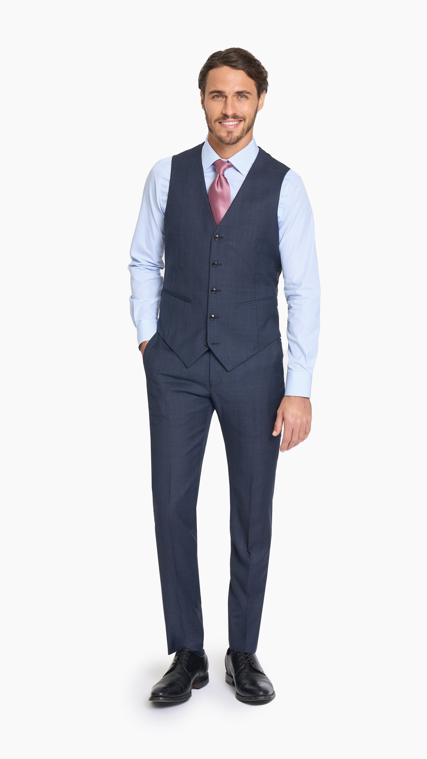 Reda Dark Navy Prince of Wales Waistcoat