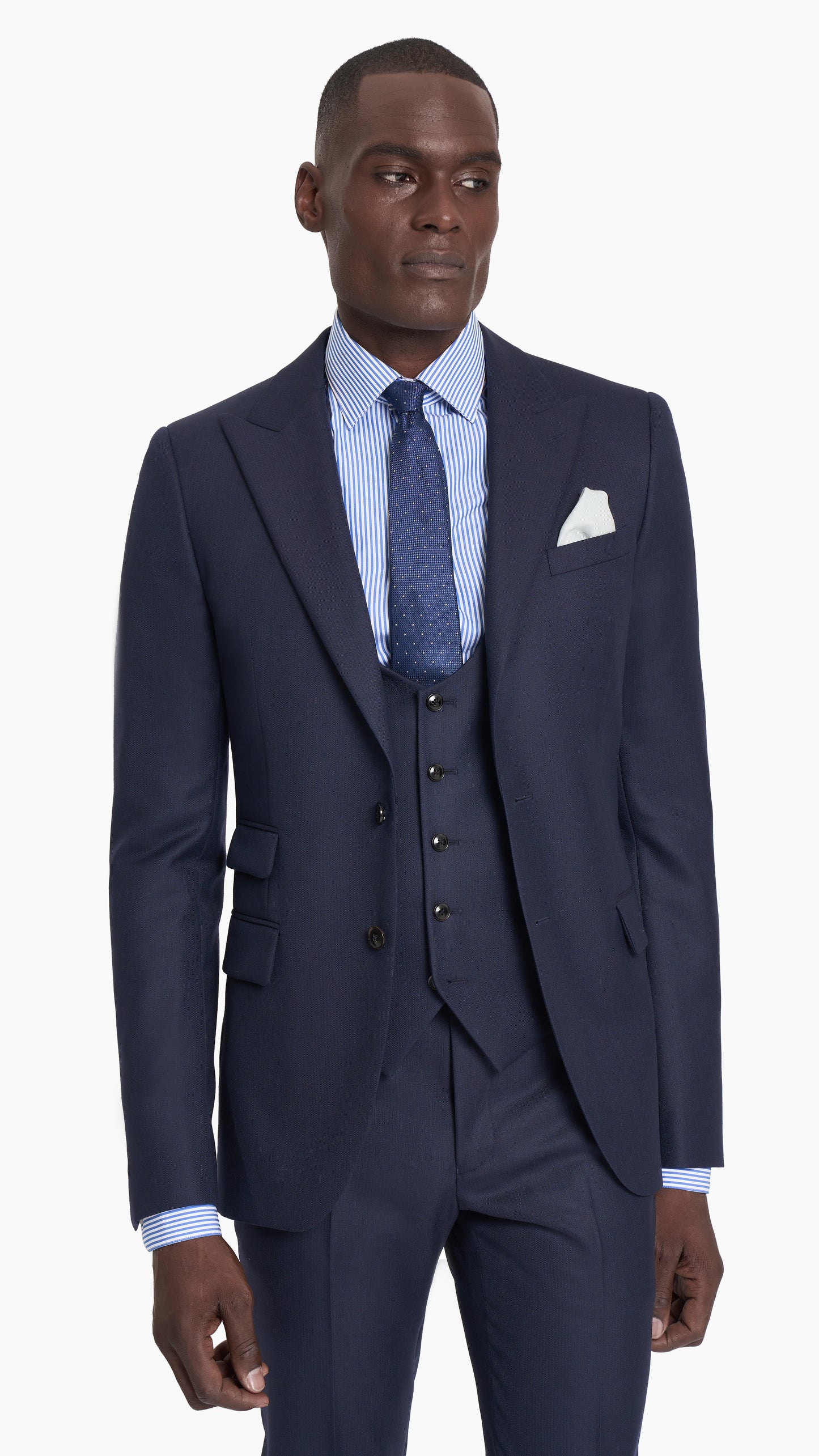 Scabal Navy Blue Herringbone Custom Waistcoat