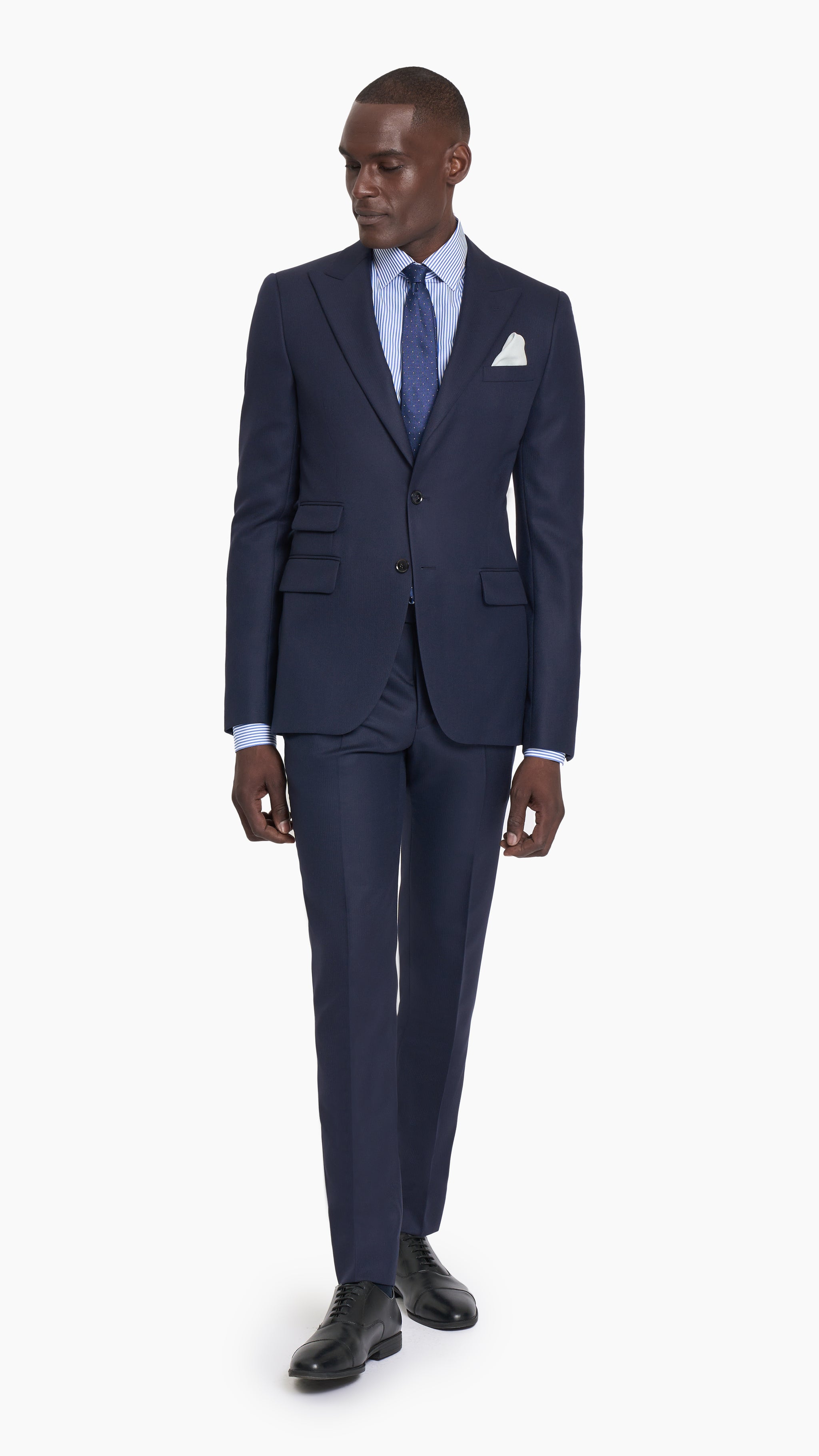 Scabal Navy Blue Herringbone Custom Suit - Edit Suits Co.